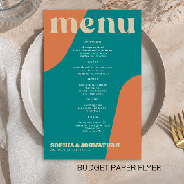 Budget modern retro groovy wedding menu template flyer