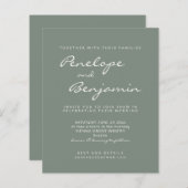 Budget Modern Sage Green Script Wedite Einladung (Vorne/Hinten)
