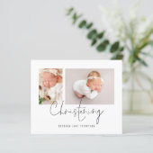 Budget Modern Script 2 Fotos Weihnachten Einladung (Stehend Vorderseite)