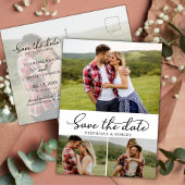 Budget Modern Script 3 Foto Collage Save the Date Ankündigungspostkarte