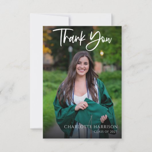 Budget Modern Script Abschluss Foto Dankeskarte (Vorderseite)