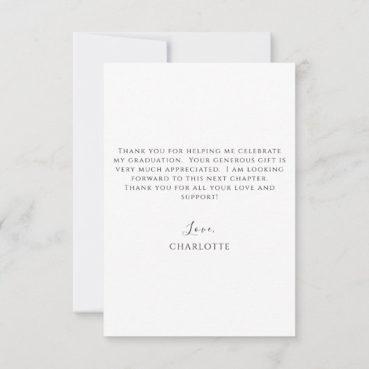 Budget Modern Script Abschluss Foto Dankeskarte (Rückseite)