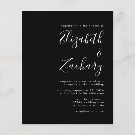 Budget Modern Script Black Wedding Einladung (Vorderseite)