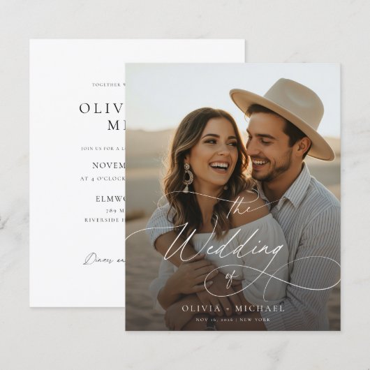 Budget Modern Script Boho Foto Wedites Einladungen (Vorne/Hinten)
