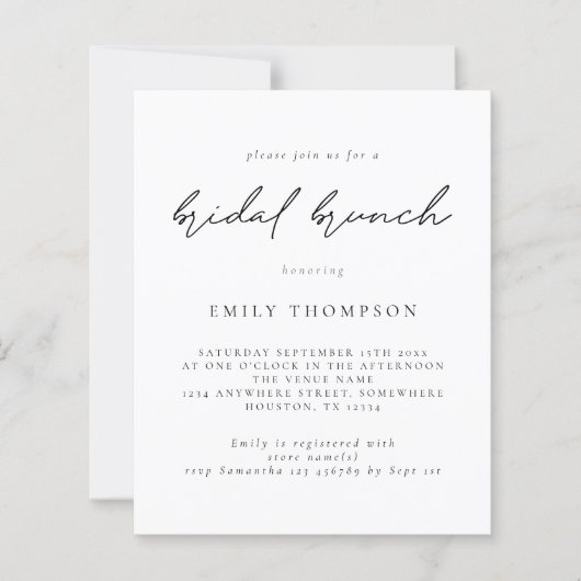 Budget Modern Script Bridal Brunch Shower Einladun (Vorderseite)