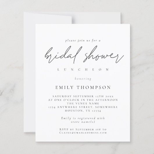 Budget Modern Script Bridal Dusche Einladung (Vorderseite)