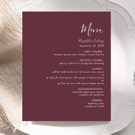 Budget Modern Script Burgundy Wedding Menu