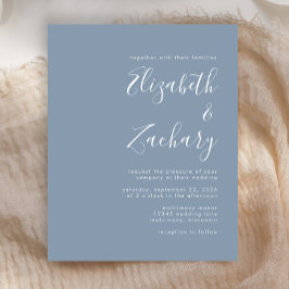 Budget Modern Script Dusty Blue Wedding Einladung