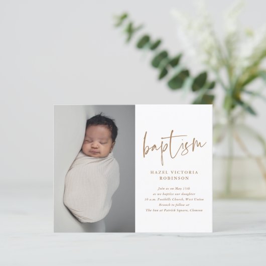 Budget Modern Script Einfache Taufe Einladung (Stehend Vorderseite)