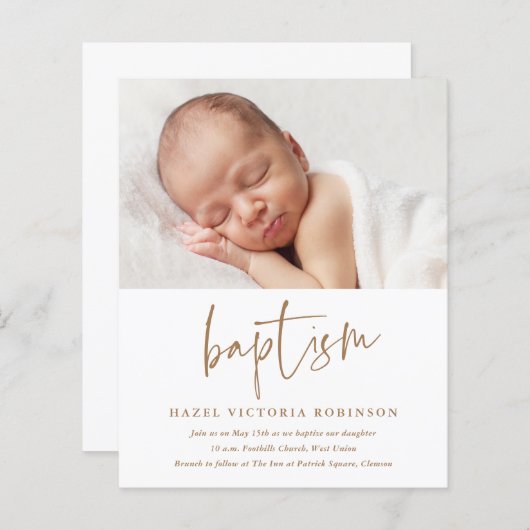 Budget Modern Script Einfache Taufe Einladung (Vorne/Hinten)