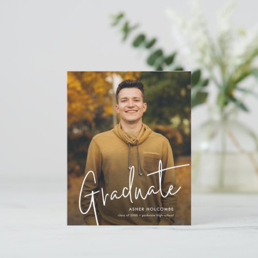 Budget Modern Script Foto Abschluss Einladung (Stehend Vorderseite)