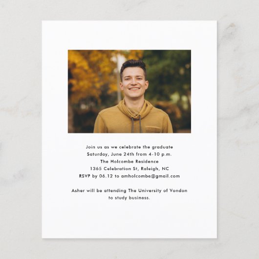 Budget Modern Script Foto Abschluss Einladung (Rückseite)