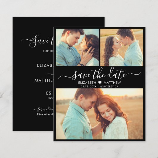 Budget Modern Script Foto Black Save the Date (Vorne/Hinten)
