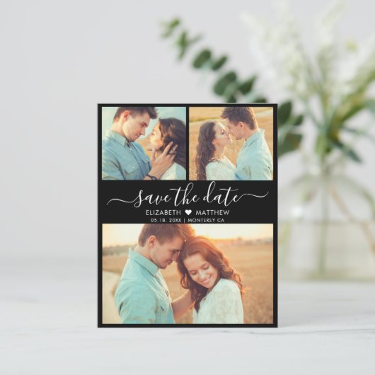 Budget Modern Script Foto Black Save the Date (Stehend Vorderseite)