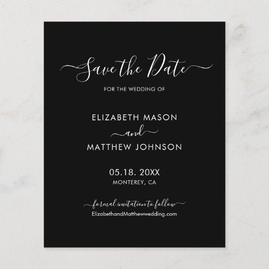 Budget Modern Script Foto Black Save the Date (Rückseite)