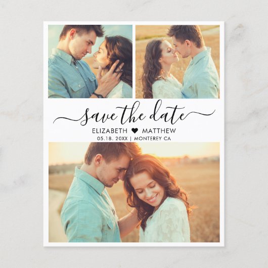 Budget Modern Script Foto Collage Save the Date (Vorderseite)