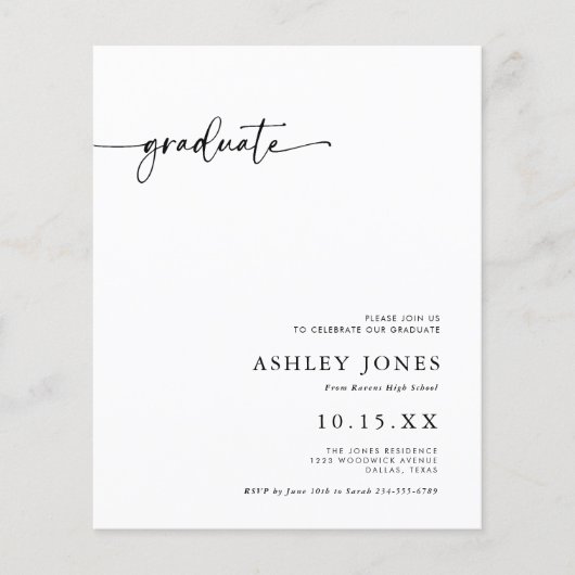 BUDGET Modern Script Graduate Graduate Party Flyer (Vorne)