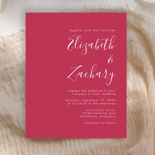 Budget Modern Script Magenta Wedding Einladung
