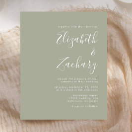 Budget Modern Script Sage Green Wedding Einladung