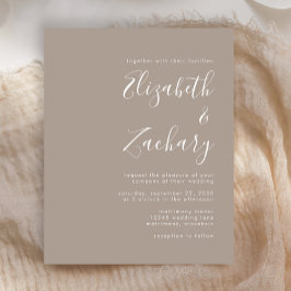 Budget Modern Script Taupe Hochzeit Einladung