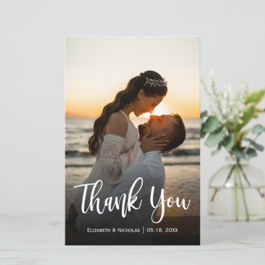 Budget Modern Script Wedding Foto Vielen Dank (Stehend Vorderseite)