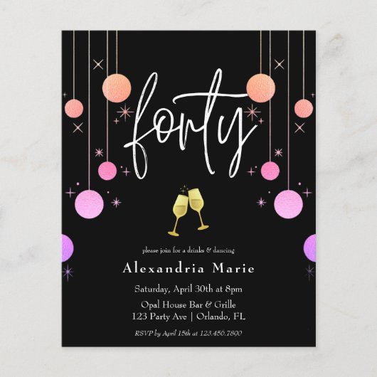 Budget Modern Sparkle 40. Geburtstag (Vorderseite)