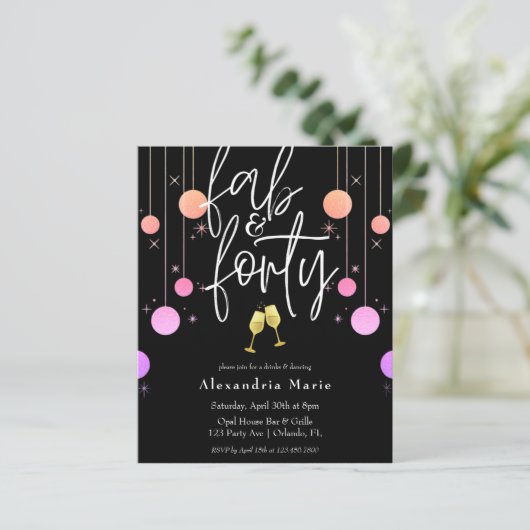 Budget Modern Sparkle "Fab & 40" Geburtstag (Stehend Vorderseite)