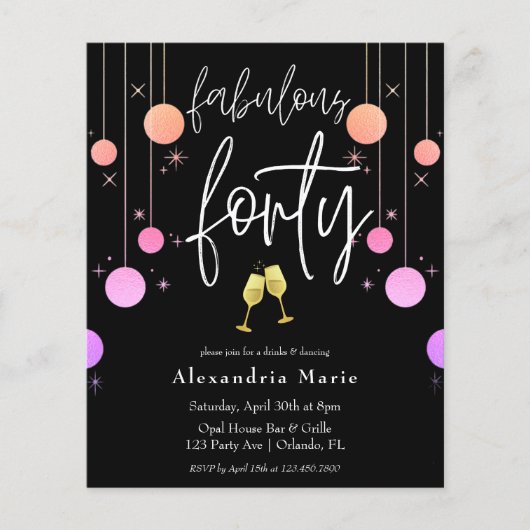 Budget Modern Sparkle "Fabulous 40" Geburtstag (Vorderseite)