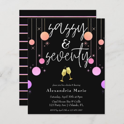 Budget Modern Sparkle Sassy & 70 Geburtstag (Vorne/Hinten)