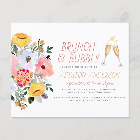 Budget Modern Spring Bouquet Bridal Brunch Bubbly (Vorderseite)