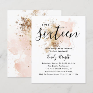 Budget Modern Stilvoll Pink Gold Sweet 16 Einladun