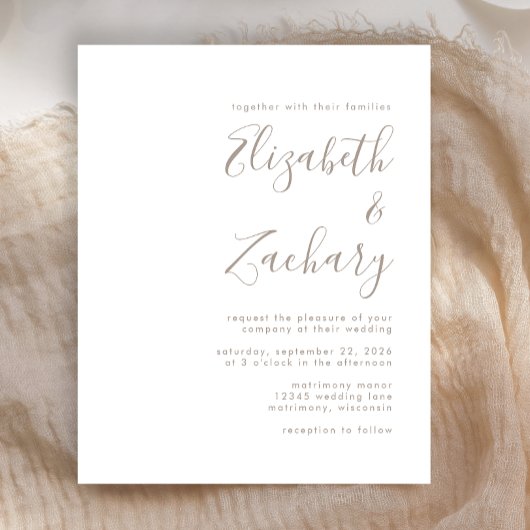 Budget Modern Taupe Script Einladung