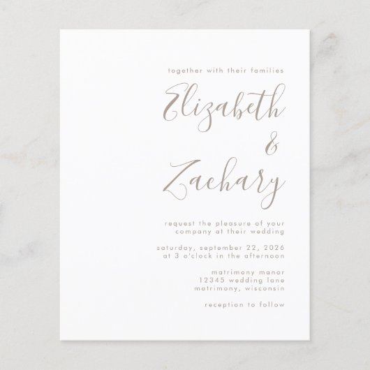 Budget Modern Taupe Script Einladung (Vorderseite)