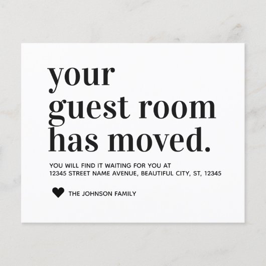 Budget Modern Typografy Guest Room Moving Card (Vorderseite)