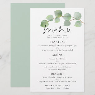 Budget Modern Watercolor Eukalyptus Wedding Menu