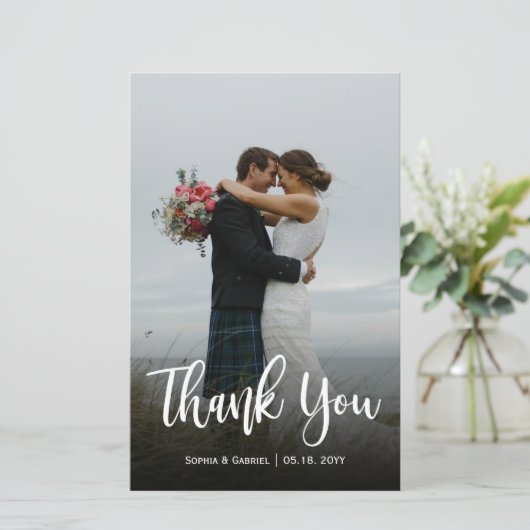 Budget Modern Wedding Foto Vielen Dank Script Card (Stehend Vorderseite)