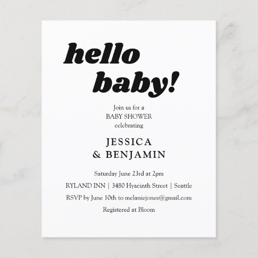 Budget Modern White Hello Niedlich Baby Dusche Ein (Vorderseite)