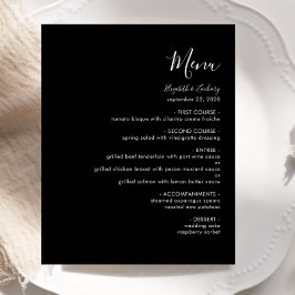 Budget Modern White Script Black Wedding Menu