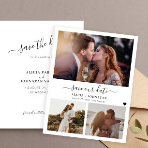 Budget moderne 3-Foto-Hochzeit Save-the-Date-Karte