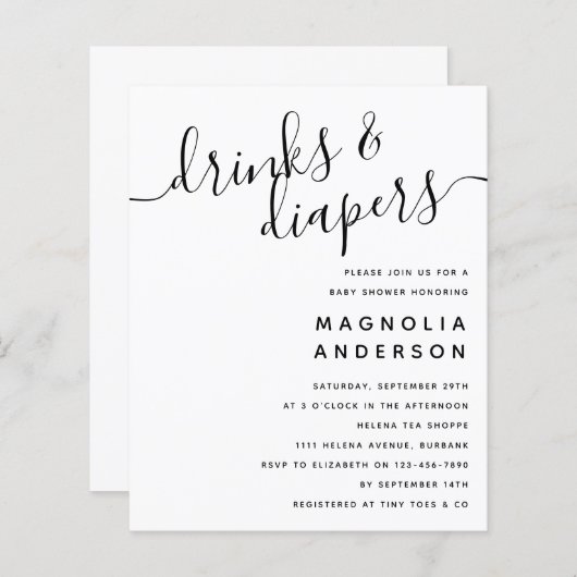 Budget Moderne Babydusche Einladung (Vorne/Hinten)