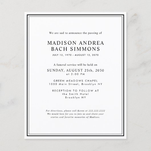 Budget Moderne Beerdigungsfeier (Vorderseite)