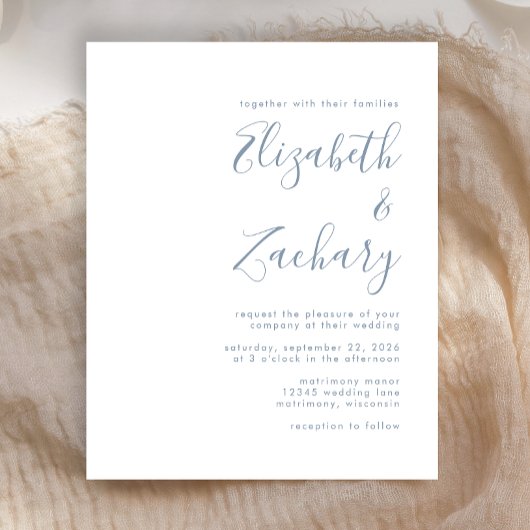 Budget Moderne Blue Script Einladung Hochzeit