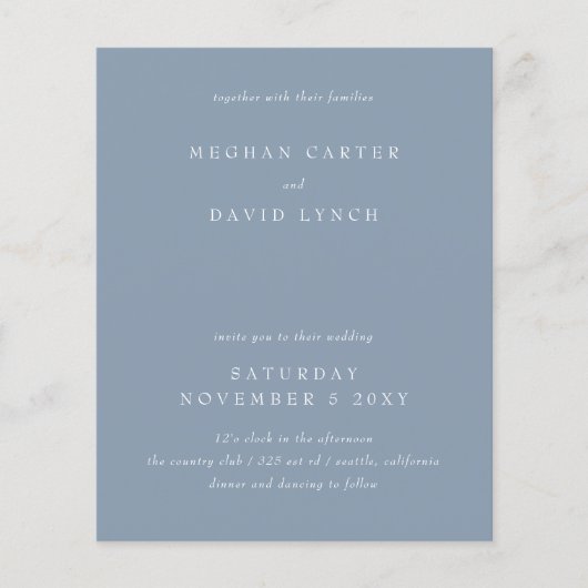 Budget Moderne Blue Wedding Einladung (Vorderseite)