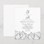 Budget Moderne Blumenmonogramm Einladung (Vorne/Hinten)