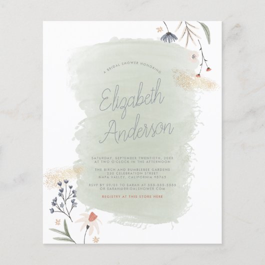 Budget Moderne Boho Blume Grünes Brautparty (Vorderseite)