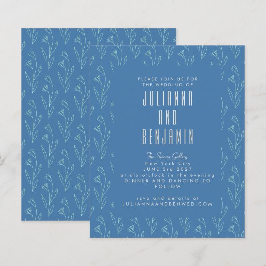 Budget Moderne Boho Blumenlinie Art Blue Wedding (Vorne/Hinten)
