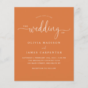 Budget Moderne Burnt Orange Foto Hochzeit Einladun