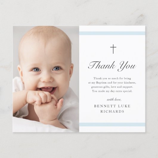 Budget Moderne Elegance Boys Taufe Danke Karte (Vorderseite)