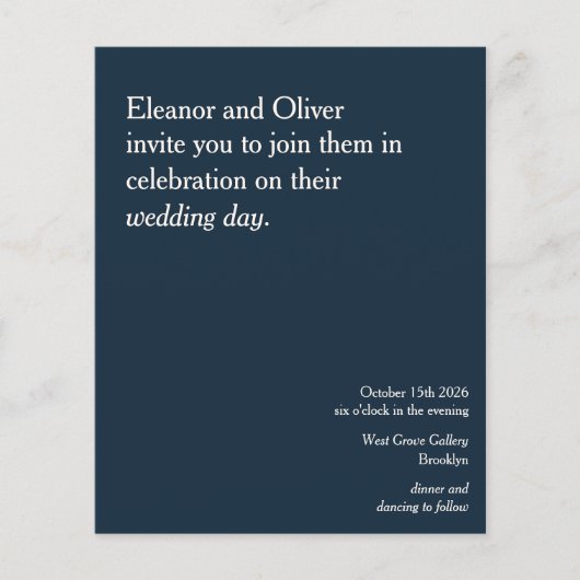 Budget Moderne elegante Blue Wedding Einladung Nav (Vorderseite)