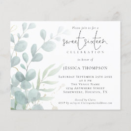 Budget Moderne Eukalyptus 16 . Geburtstag Einladun